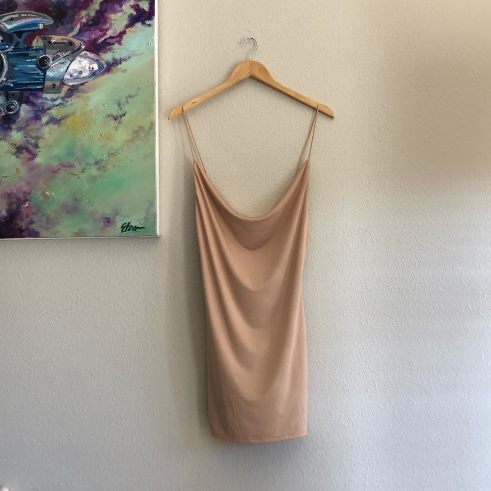 Beige Linen Blend Mini Fitted Dress